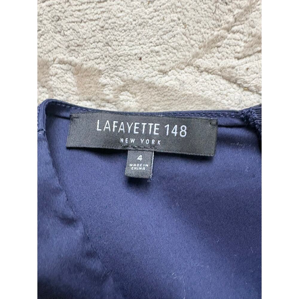 Lafayette 148 NY Penelope Stretch Cotton Wrap Midi Dress Navy Size 4 NWOT $1198 - Picture 6 of 9